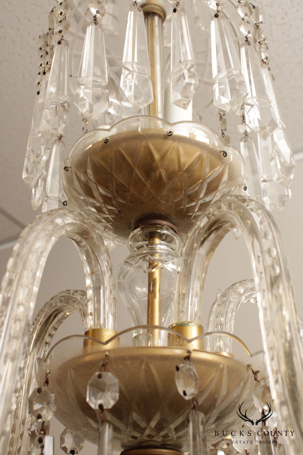 Antique Maria Theresa Style Crystal and Brass Chandelier