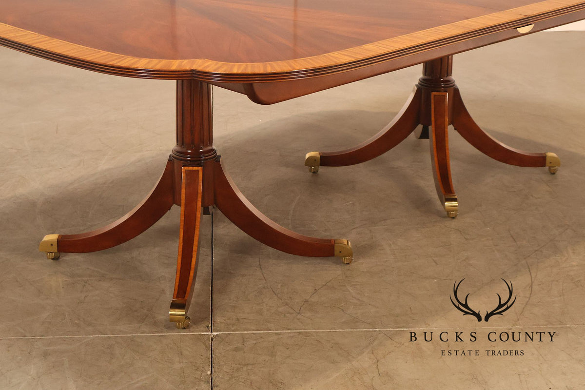 Karges Duncan Phyfe Banded Mahogany Double Pedestal Dining Table