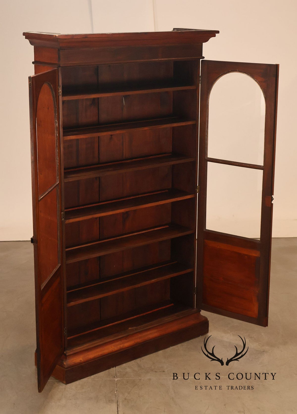 Antique Victorian Two-Door Bookcase Display Cabinet