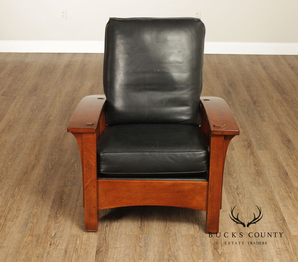 Stickley Mission Collection Oak Bow Arm Morris Chair and Ottoman