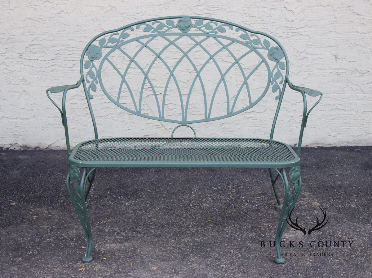 Wrought Iron Outdoor Garden Bench With Rose Motif