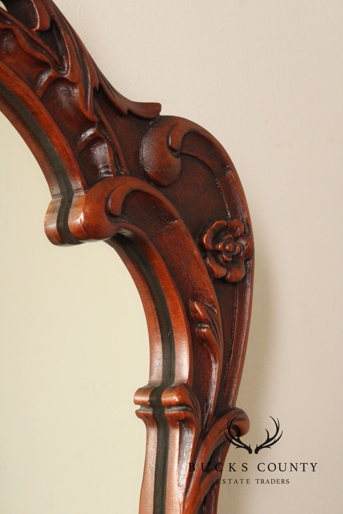 1940's Vintage French Style Carved Mahogany Wall Mirror