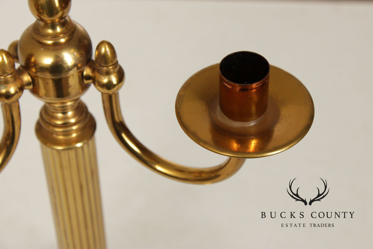 Classical Style Vintage Pair of Brass and Marble Candelabra