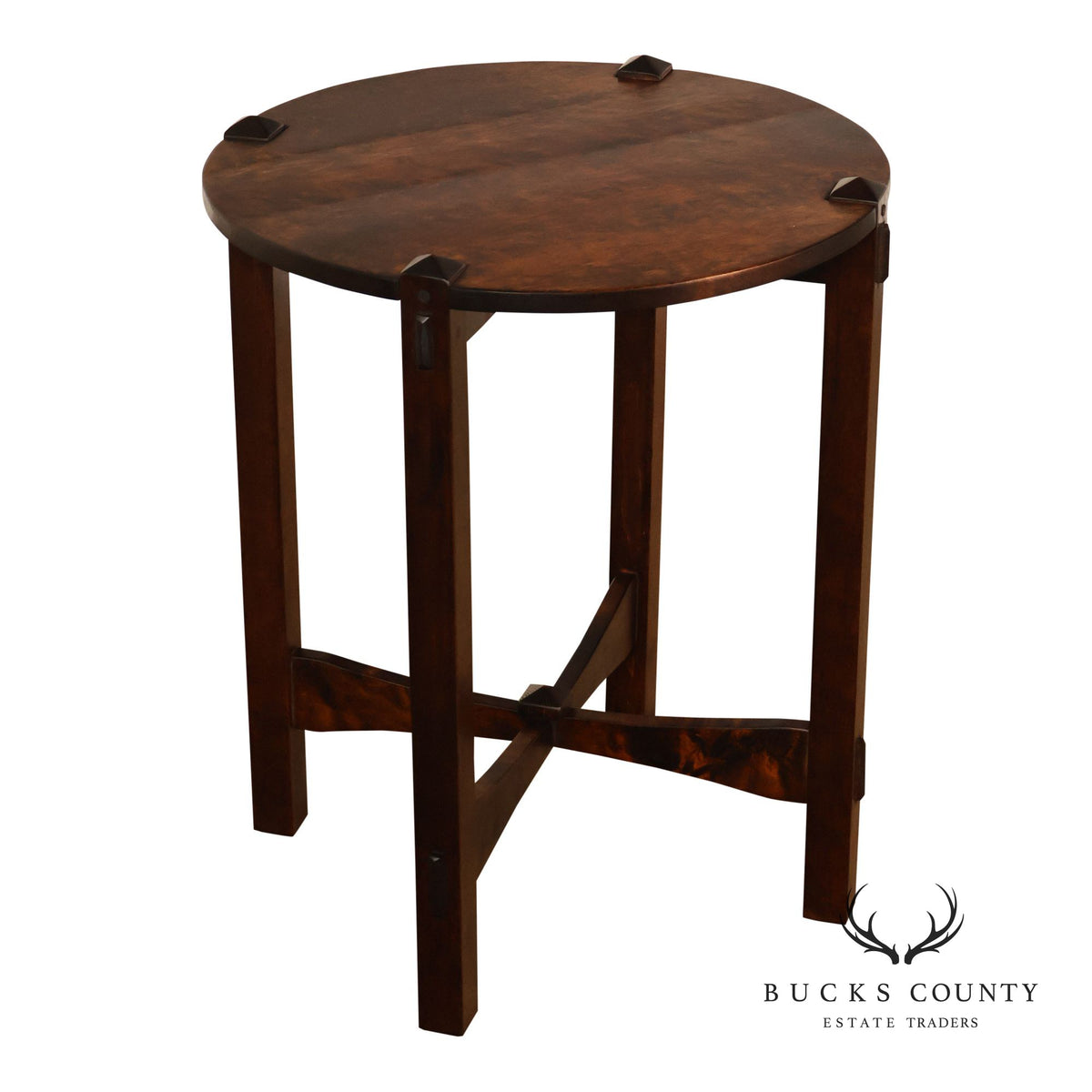 Studio Arts And Crafts Style Round Accent Table With Burl Wood Top