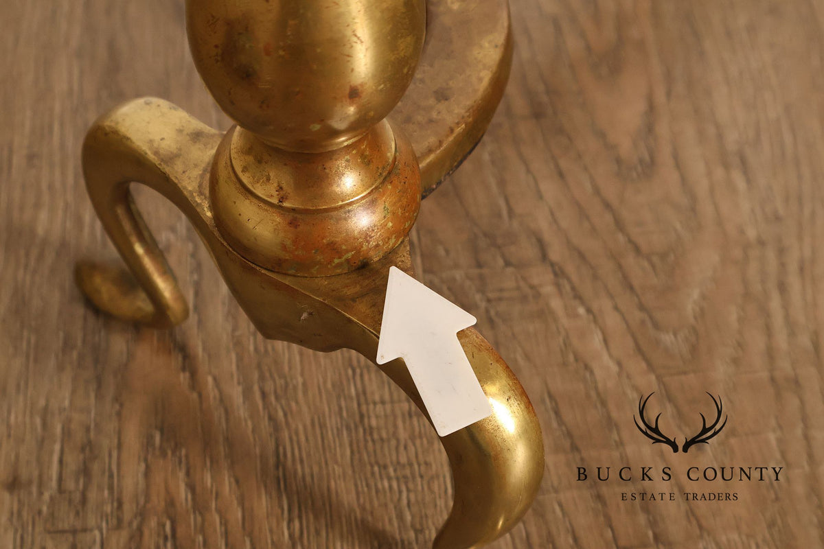 Puritan Federal Style Pair of Brass Andirons