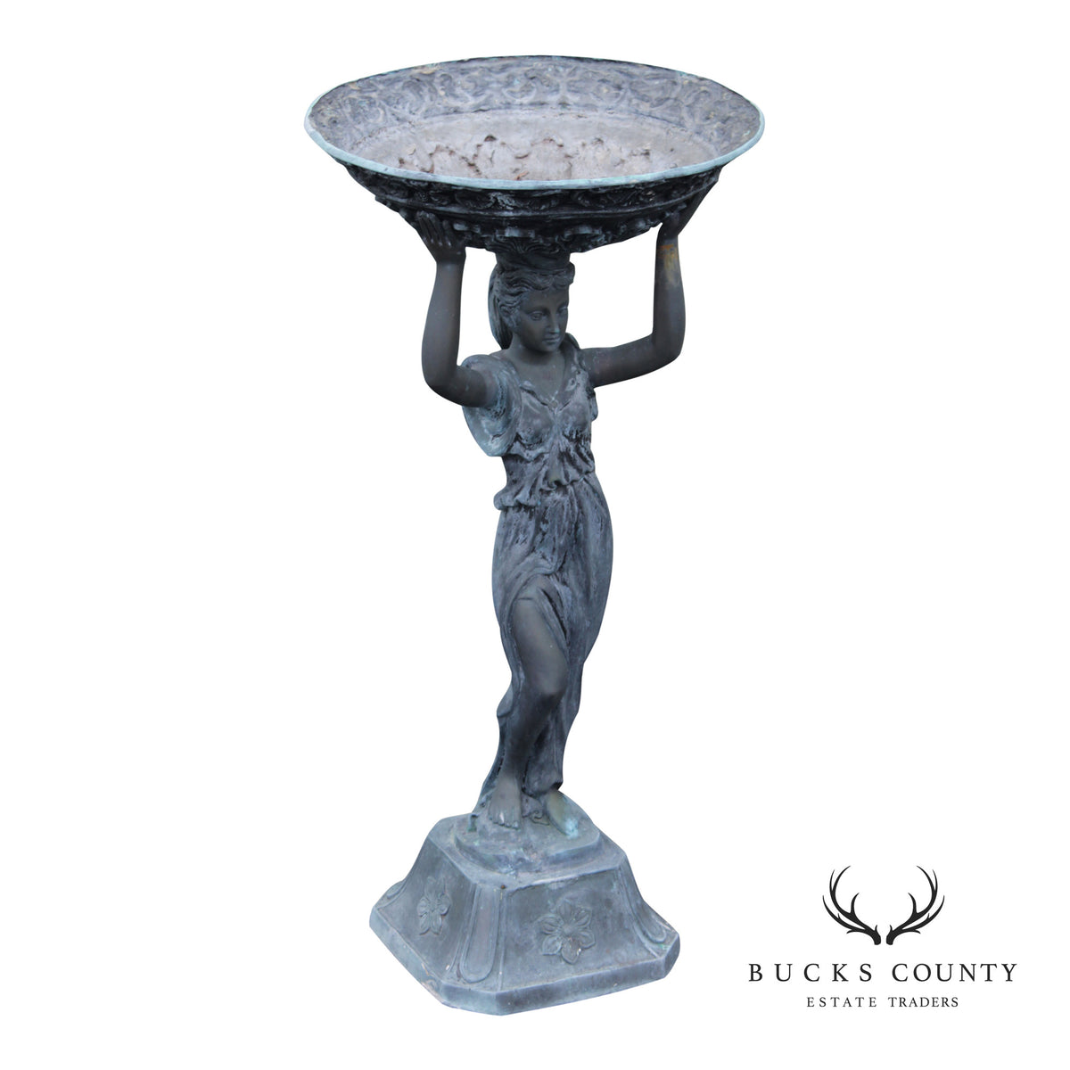 Classical Style Figural Bronze Garden Birdbath