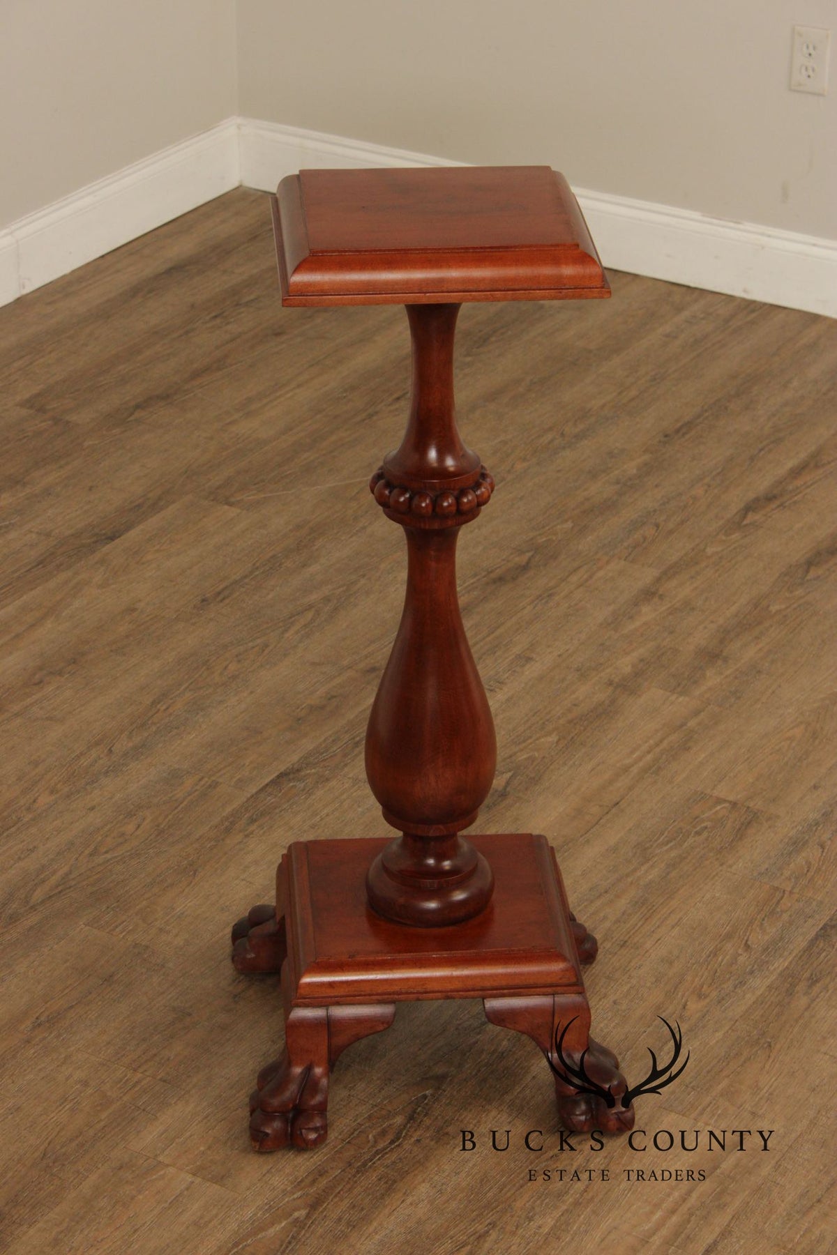 Traditional Mahogany Pedestal Plant Stand with Claw Feet