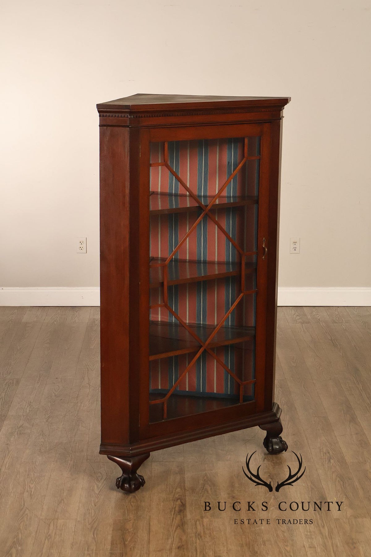 Renaissance Revival Carved Mahogany Corner Bookcase