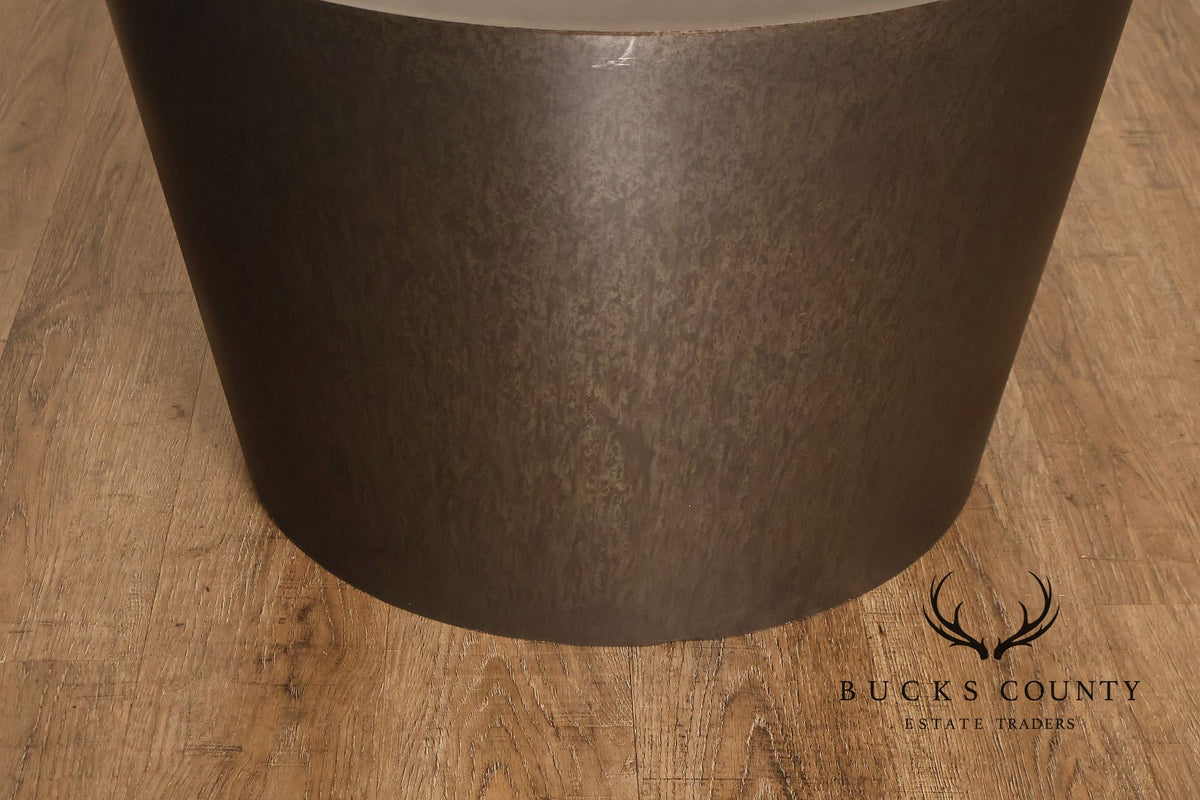 Modern Patinated Steel Round Drum Side Table