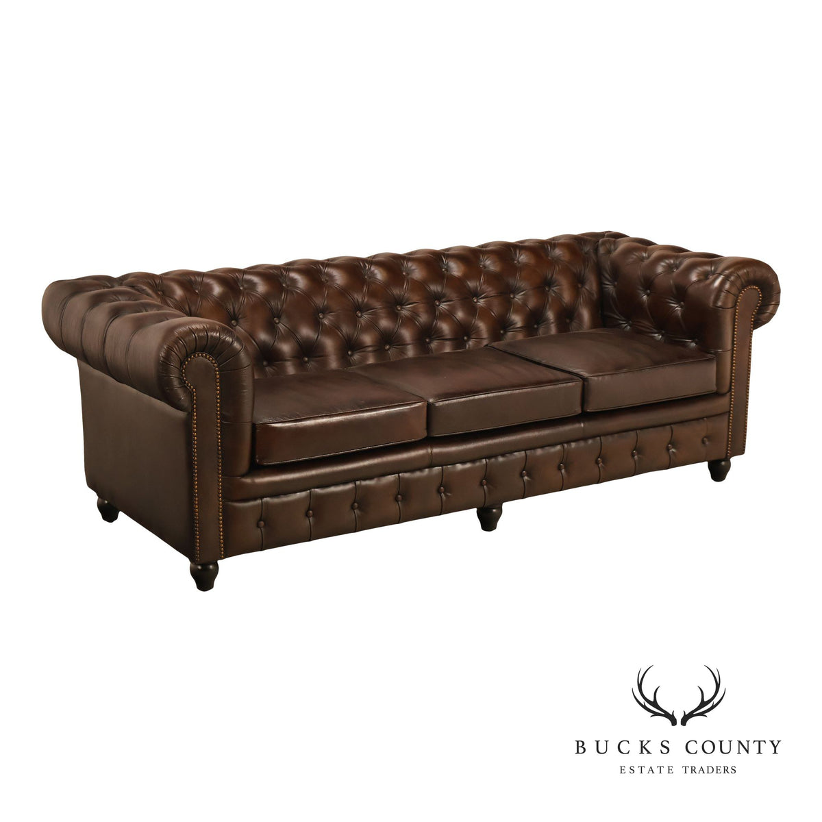 Chesterfield Style 7 Foot Espresso Brown Tufted Leather Sofa