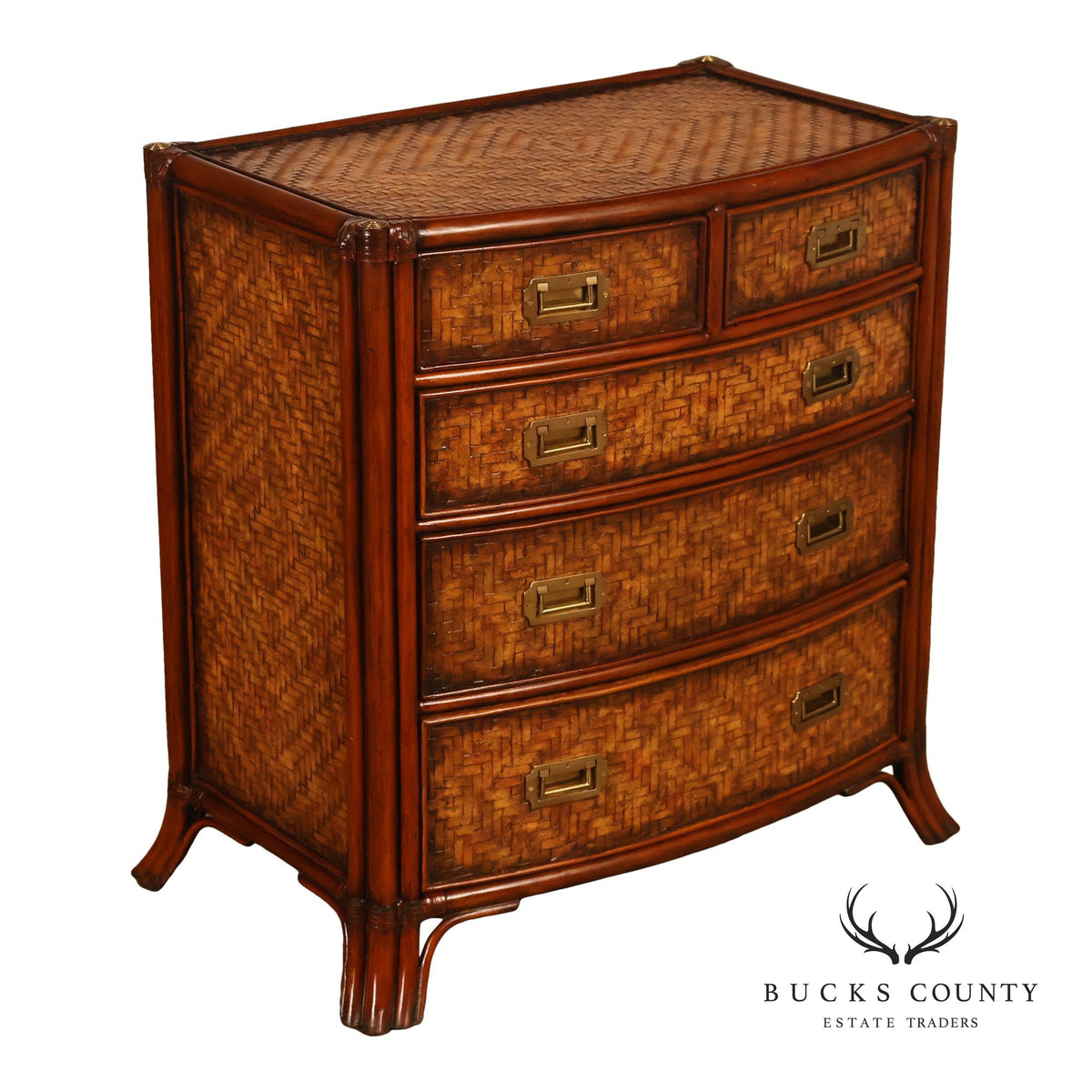 Maitland Smith Campaign Style Bowfront Rattan Chest