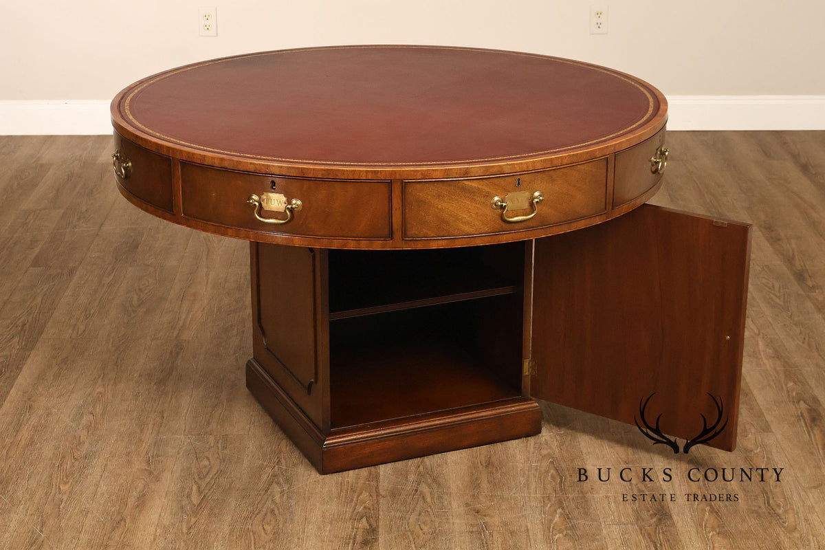 Kittinger Leather Top Round Rent Table With Drawers T295