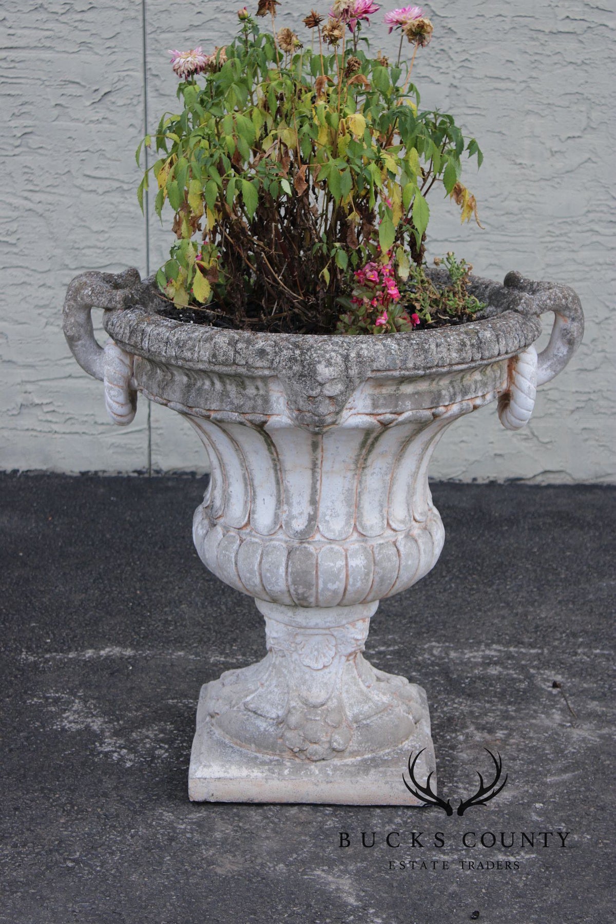Classical Style Pair of Cast Stone Garden Urns