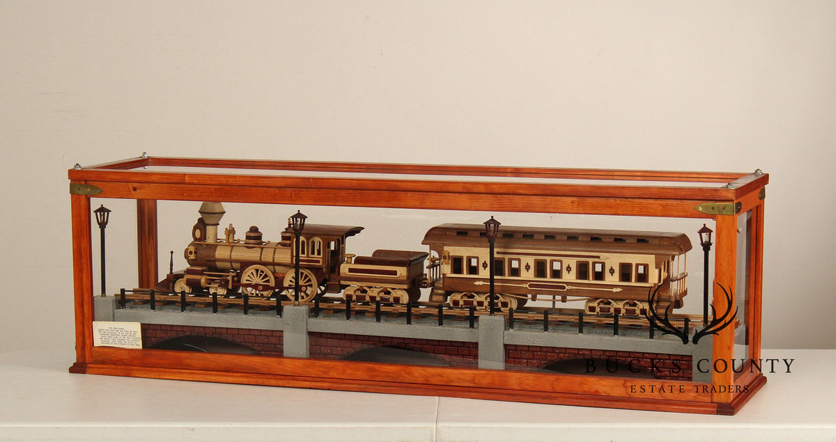 Philip Jacoby Carved Wood Model Train in Display Case