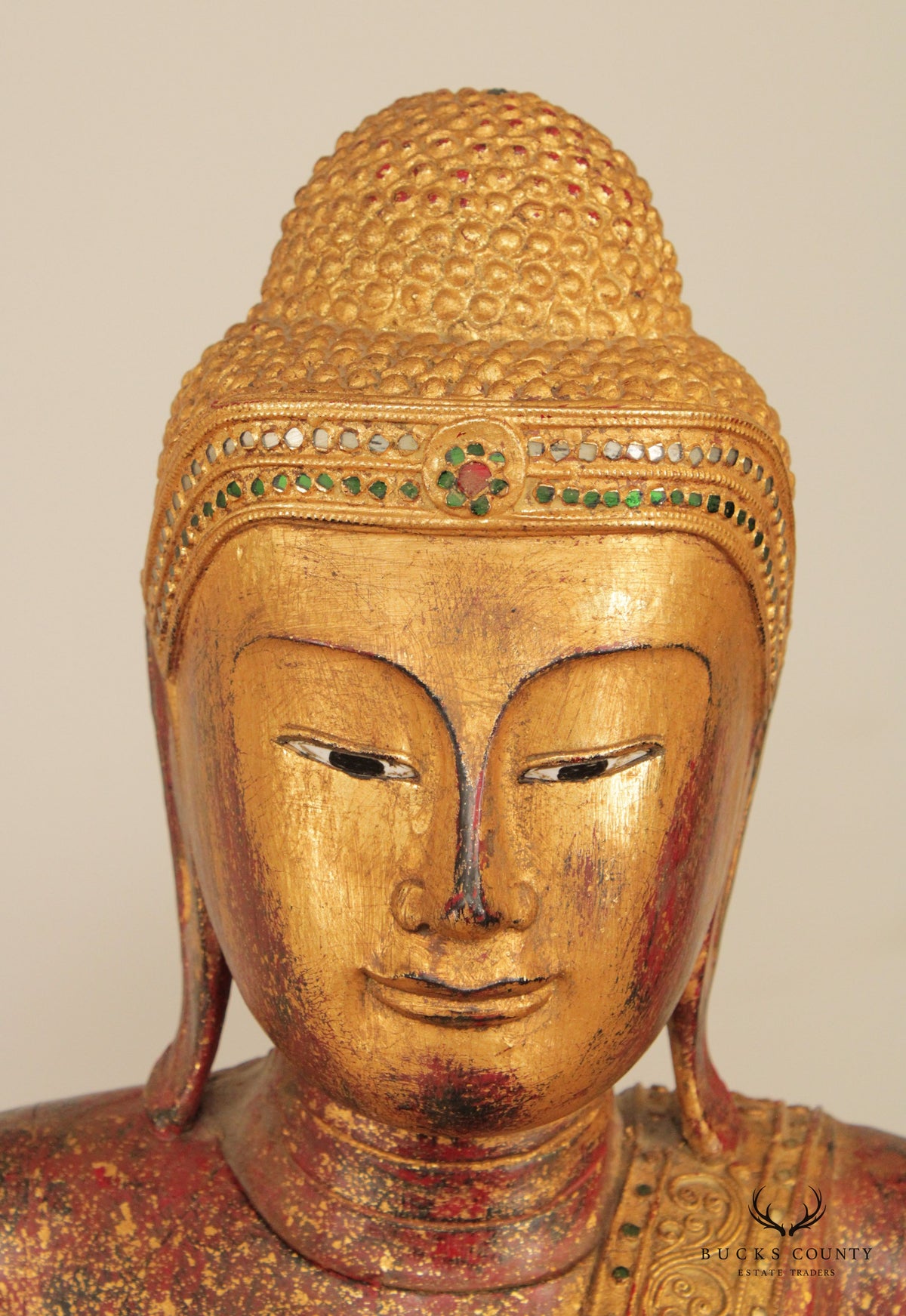 Burmese Mandalay Gilded Red Lacquer Tall Standing Buddha
