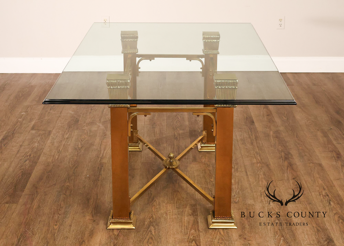 Hollywood Regency Brass & Glass Dining Table