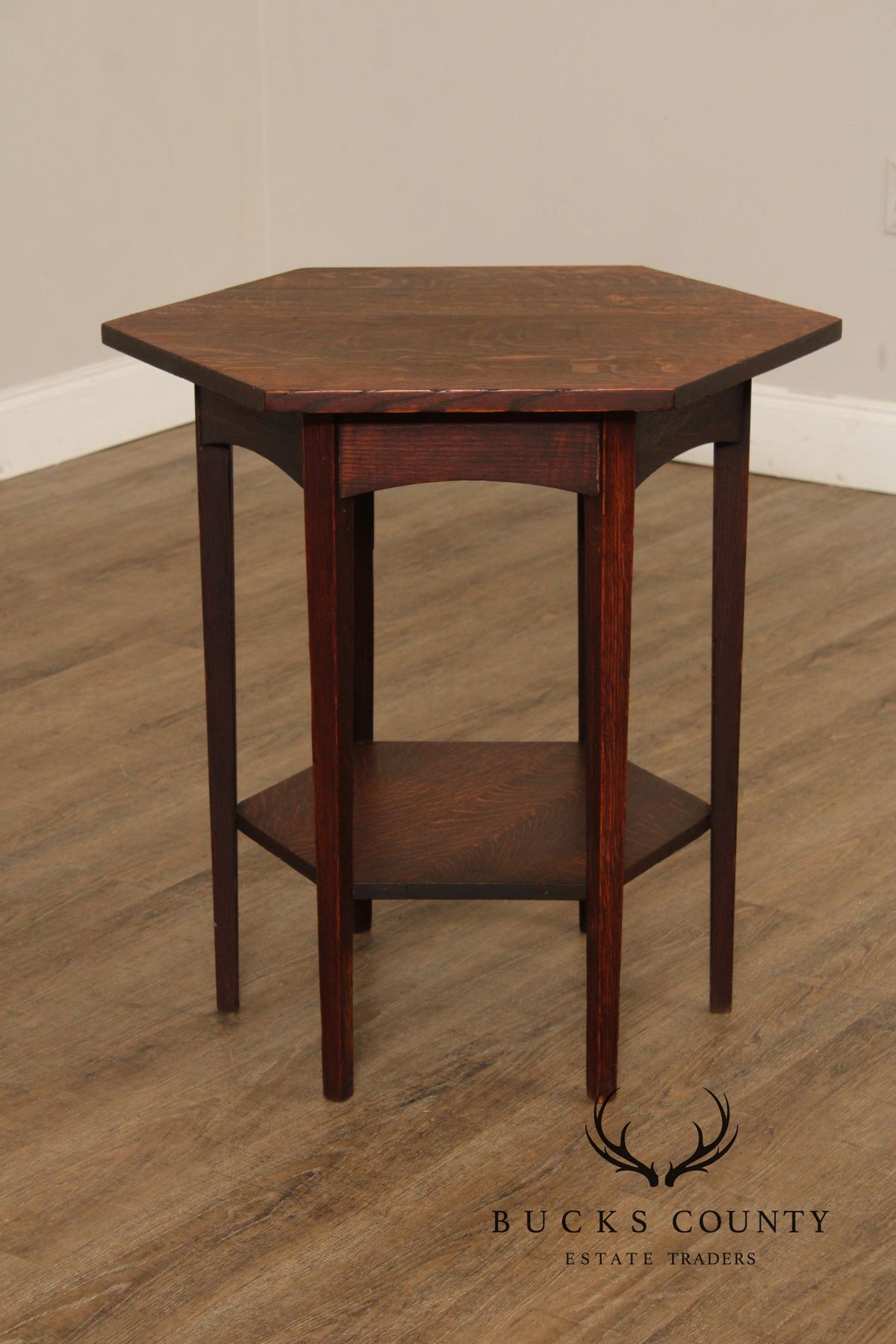 Imperial Furniture Antique Mission Oak Hexagonal Lamp Table