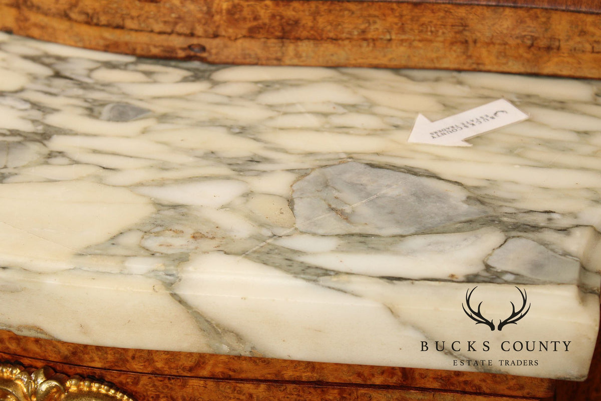 Antique French Louis XVI Style Burl Walnut Marble Top Buffet Hutch