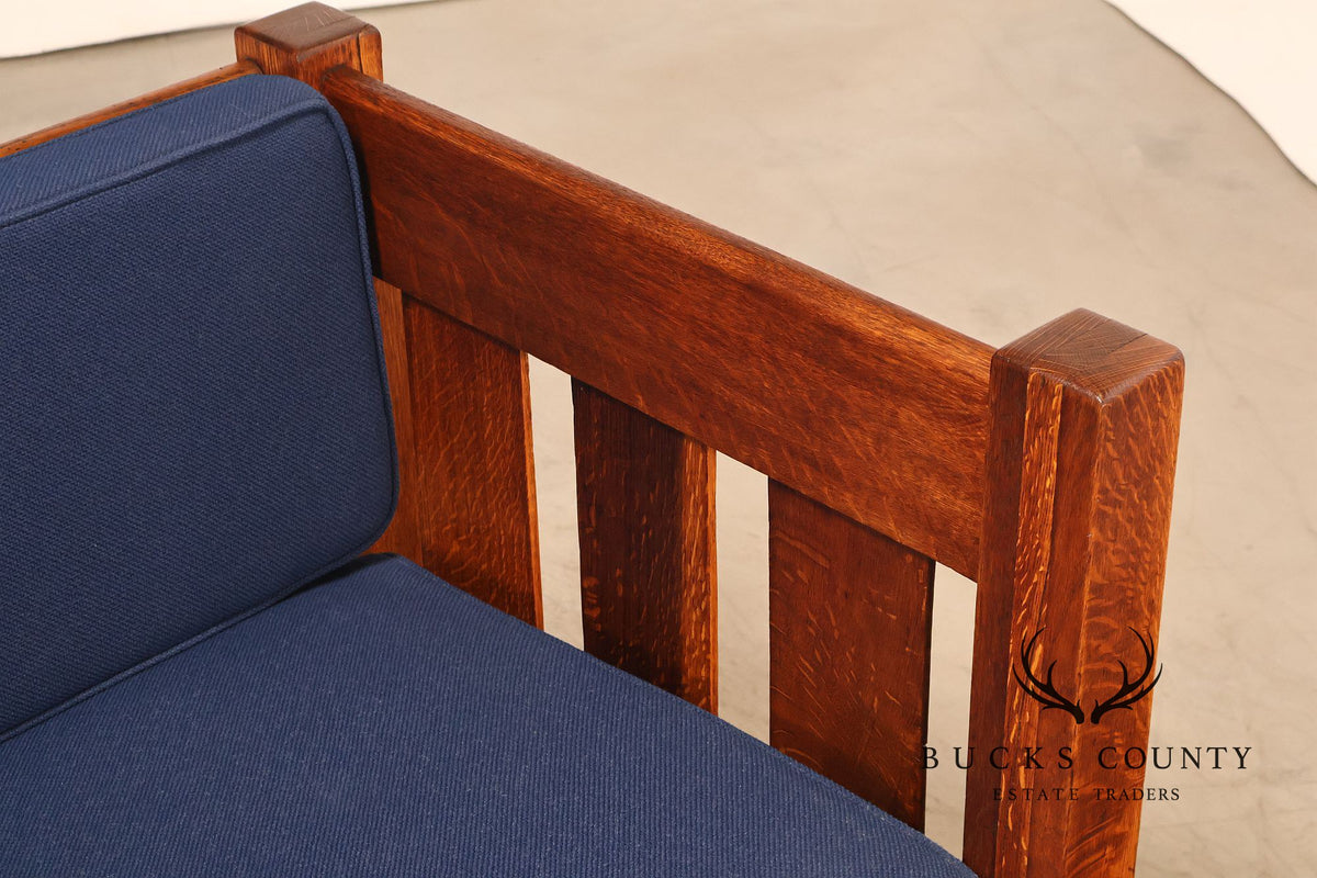 Phoenix Mission Style Quarter Sawn Oak Plank Sofa With Blue Cushions