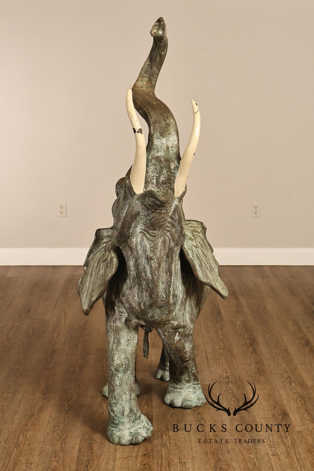 Monumental Cast Bronze Raised Trunk Elephant Garden Statue