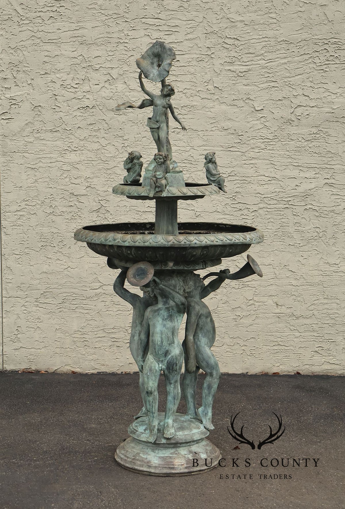 Vintage Two Tier Cherub Bronze Garden Fountain