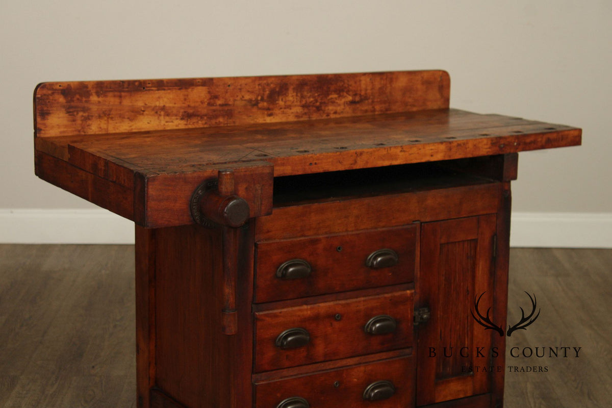 Antique C. Christensen Chicago Antique Industrial Carpenter’s Workbench