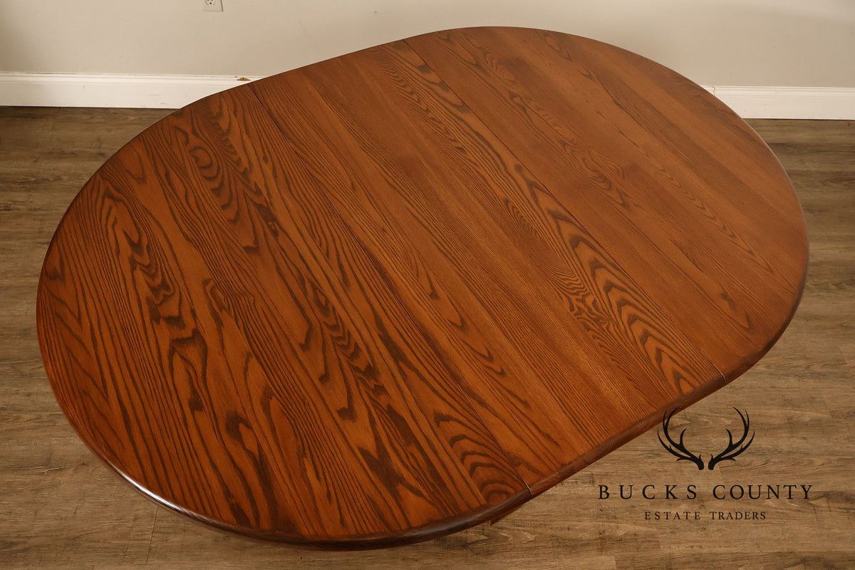 Vintage 42 Inch Oak Round Pedestal Dining Table With Leaf