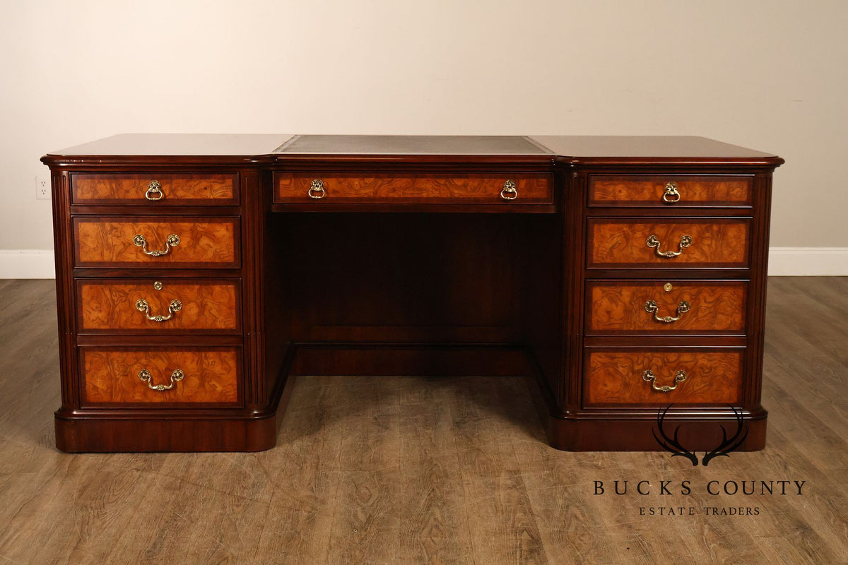 Henkel Harris Mahogany And Burlwood Leather Top Executive Desk