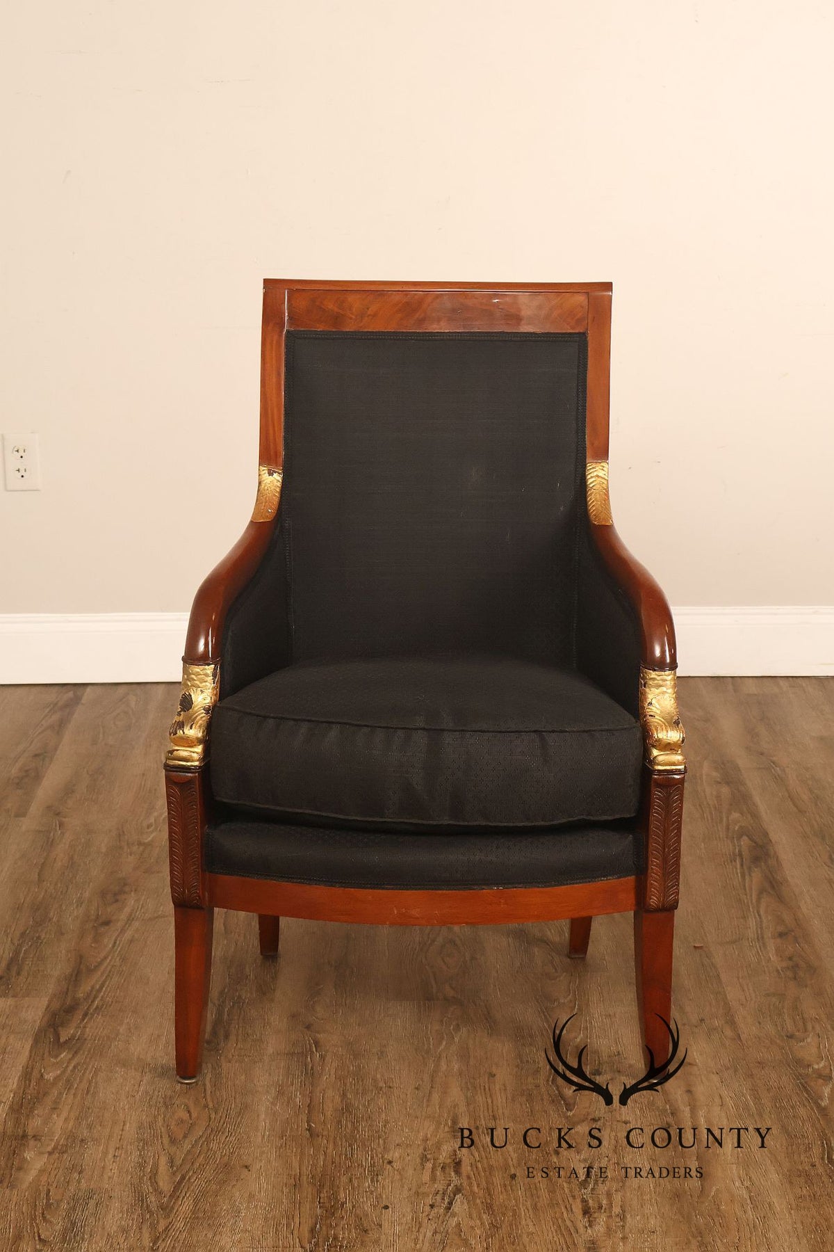 French Empire Style Partial Gilt Mahogany Armchair