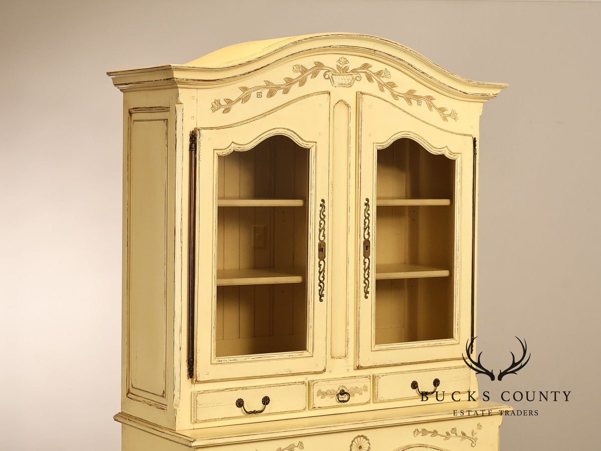 French Country Style Distress Painted China Cabinet
