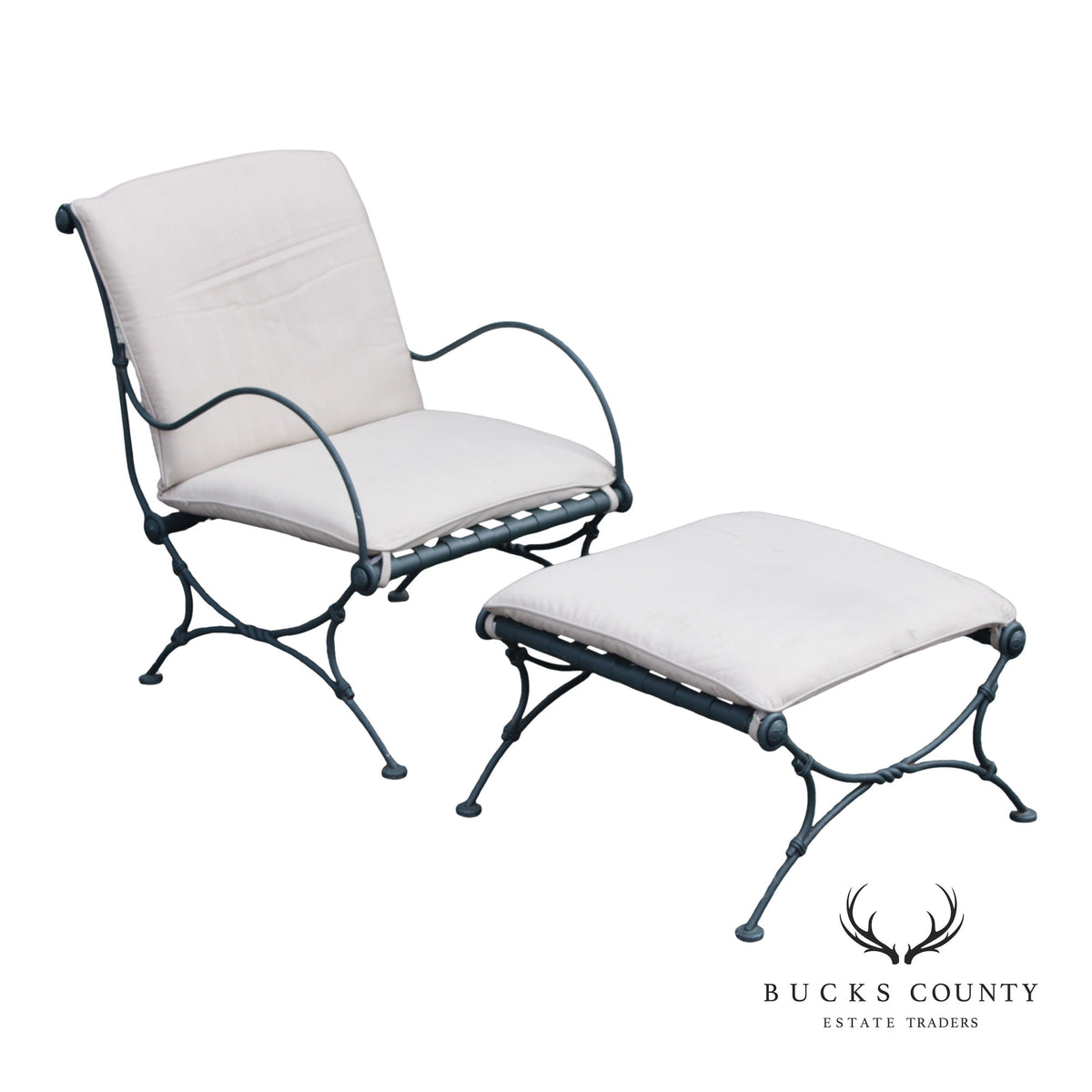Vintage Wrought Iron Patio Lounge Chair and Ottoman
