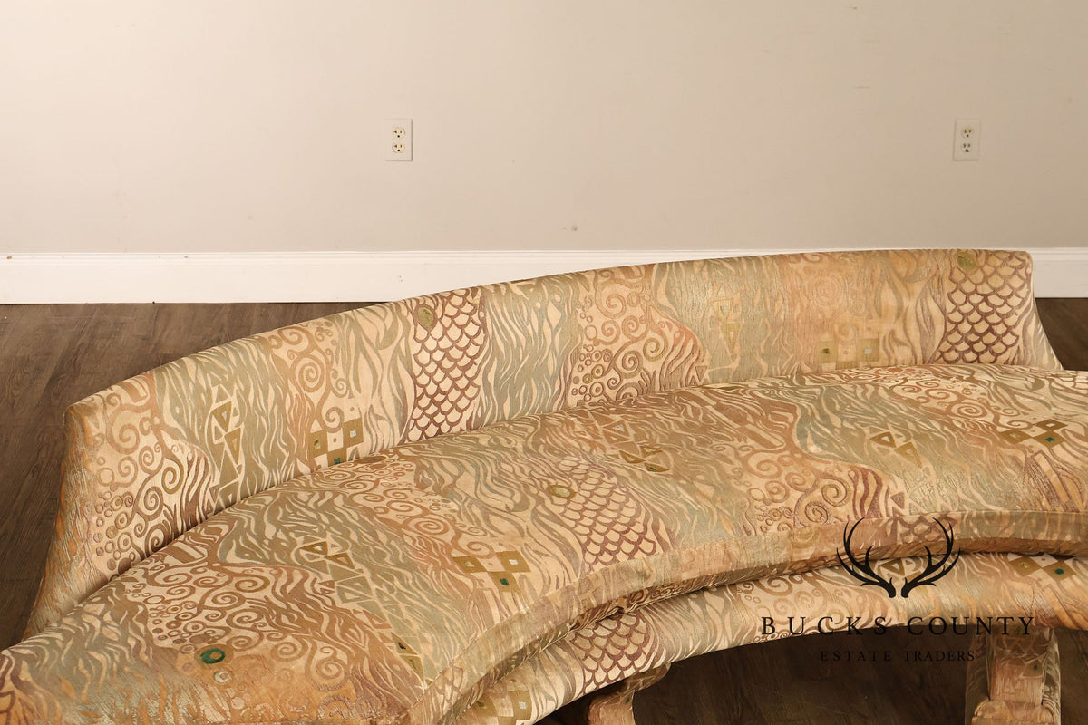 Saladino Furniture Curved Upholstered Geometric Velour Bench With Pair Of Pillows