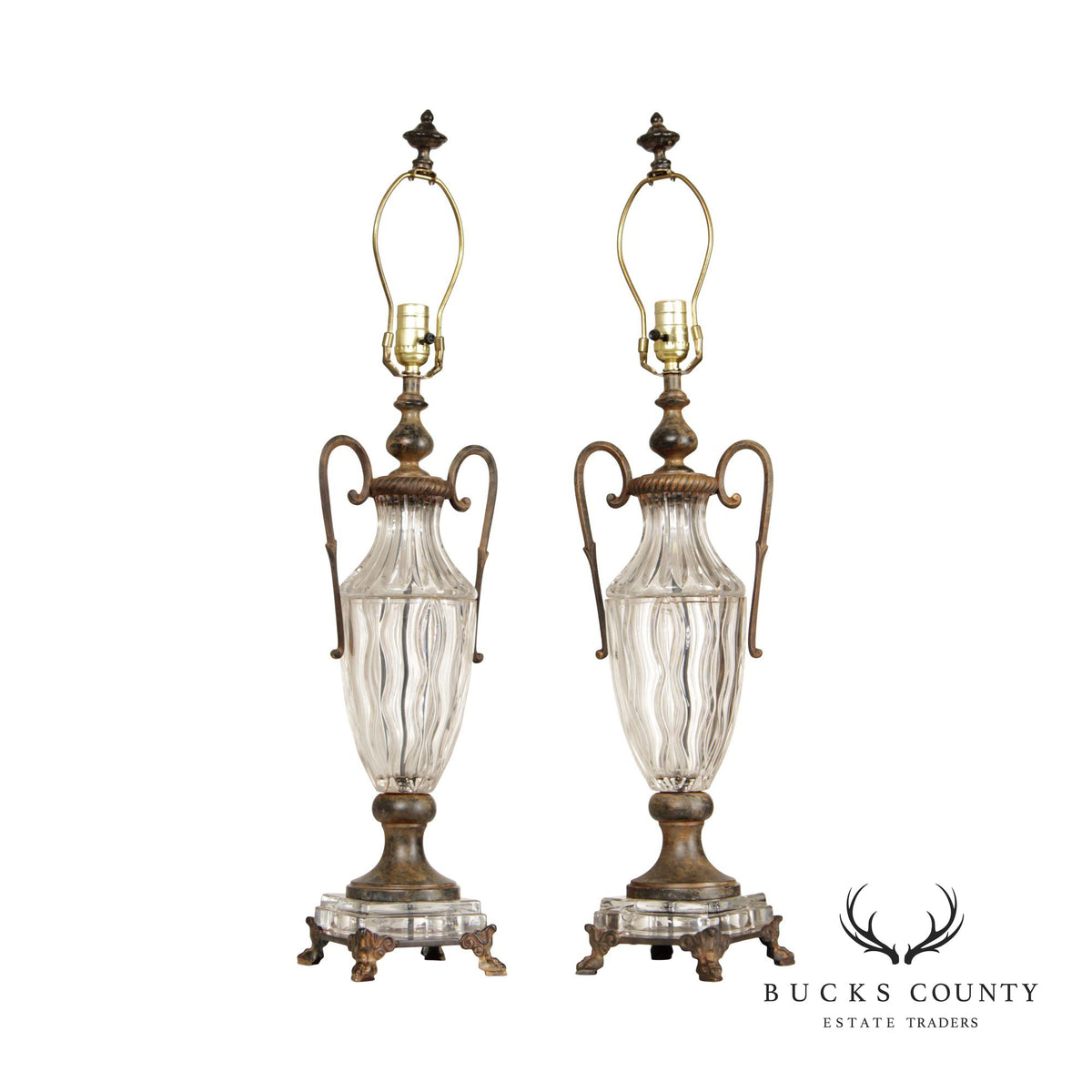 Neoclassical Style Vintage Pair of Glass Table Lamps