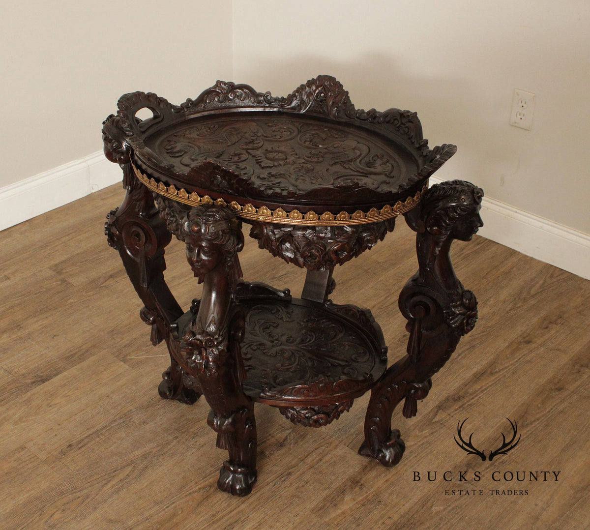 Antique Italian Renaissance Revival Carved Side Table