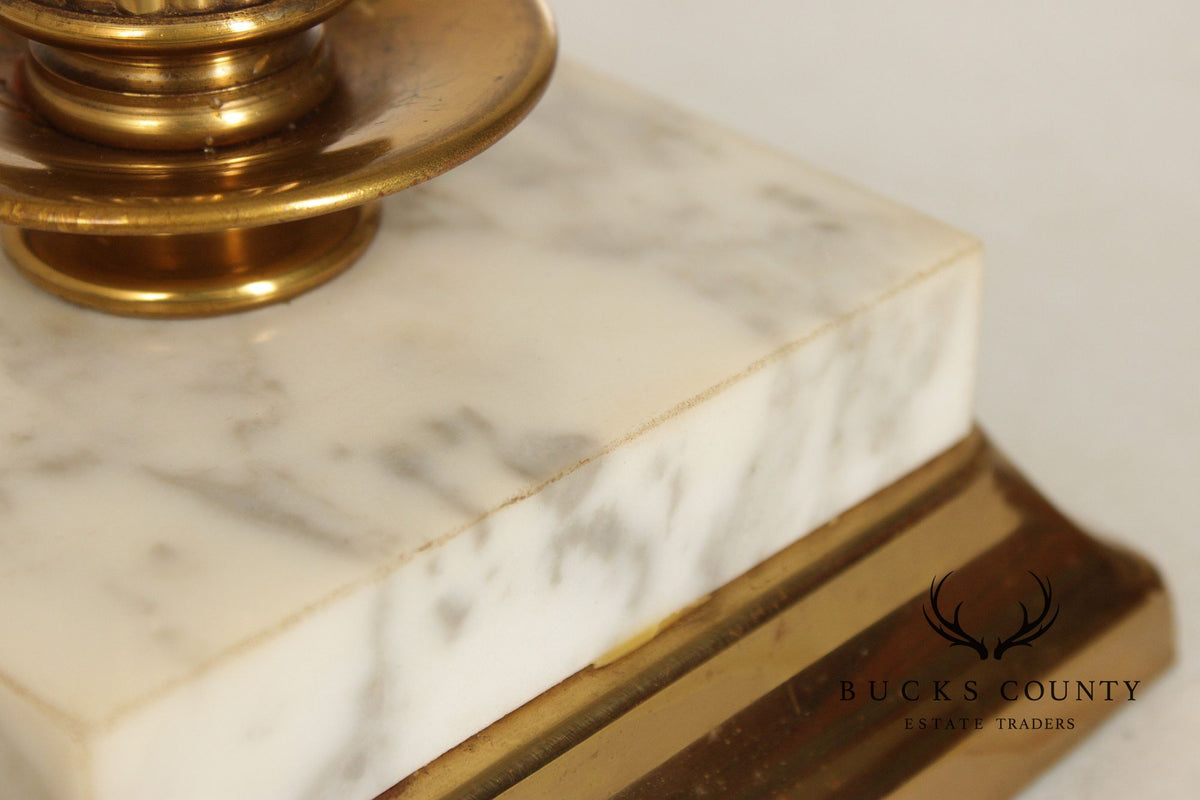 Classical Style Vintage Pair of Brass and Marble Candelabra