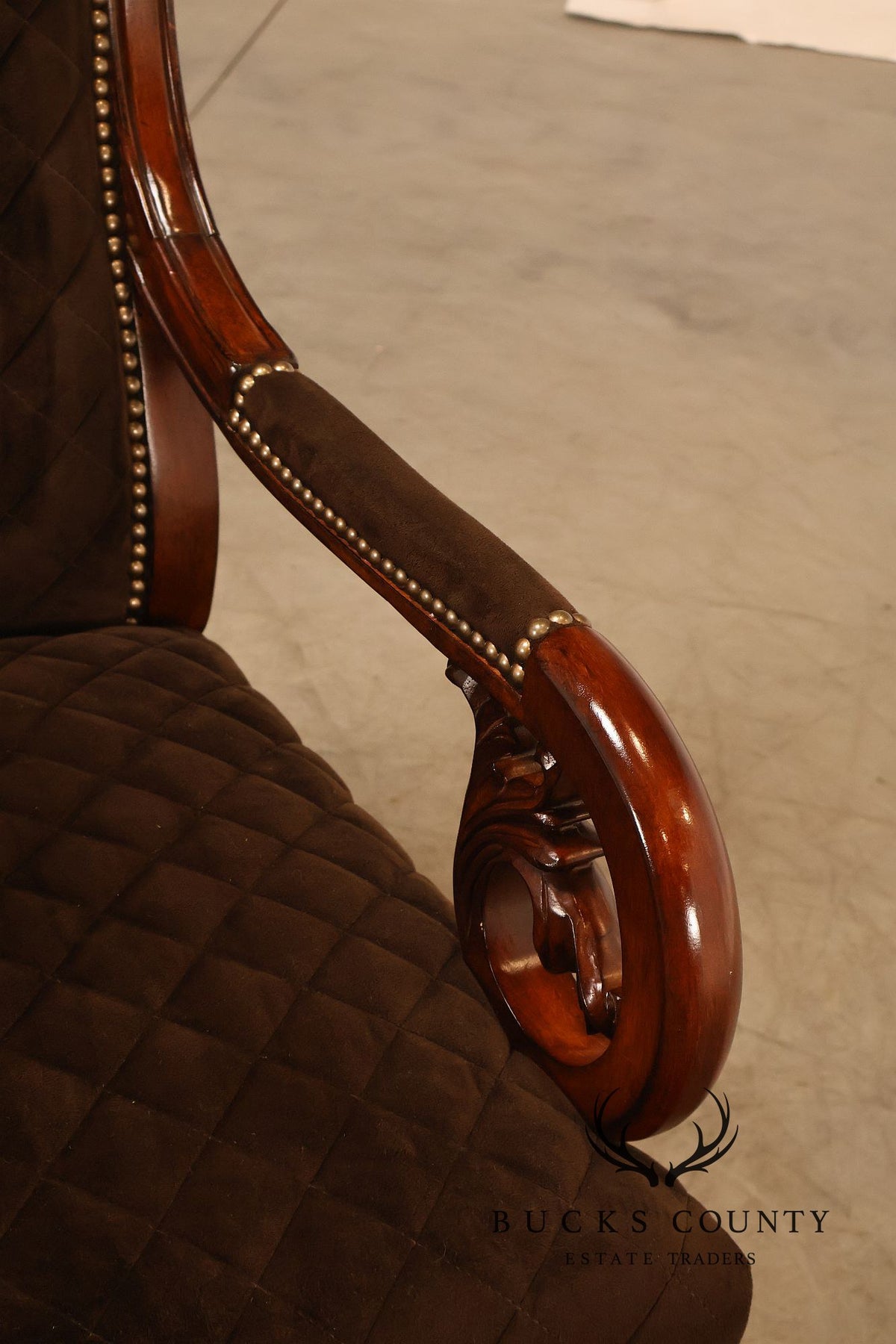 Hooker Furniture Traditional Mahogany Scroll Arm Upholstered Armchair