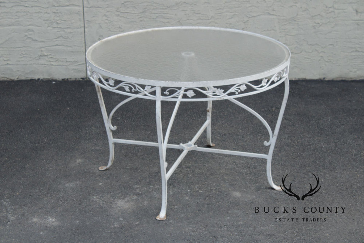 Vintage Round Glass Top Wrought Iron Outdoor Patio Dining Table
