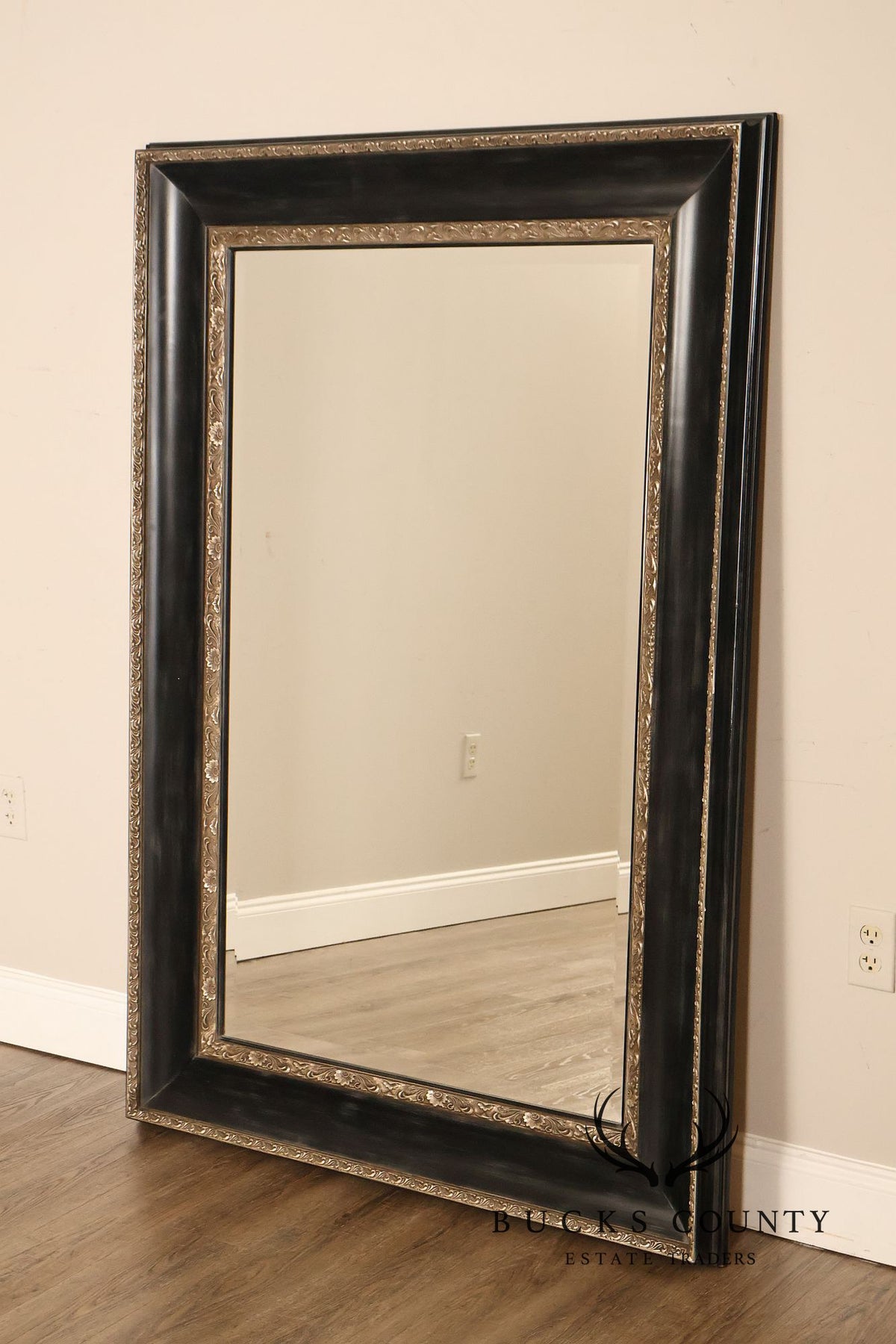 Large Black And Silver Beveled Wall Mirror