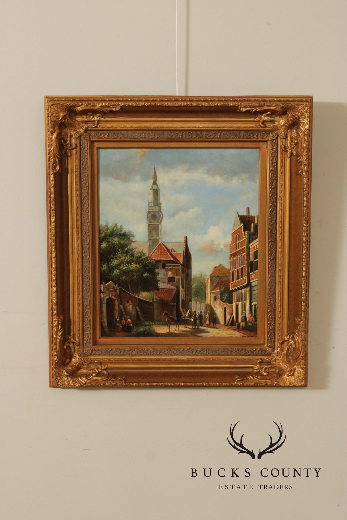 Italian Village Scene Oil Painting, Signed