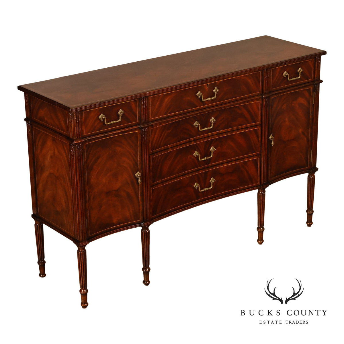 Jonathan Charles Mahogany Federal Style Credenza Sideboard With Brass Hardware