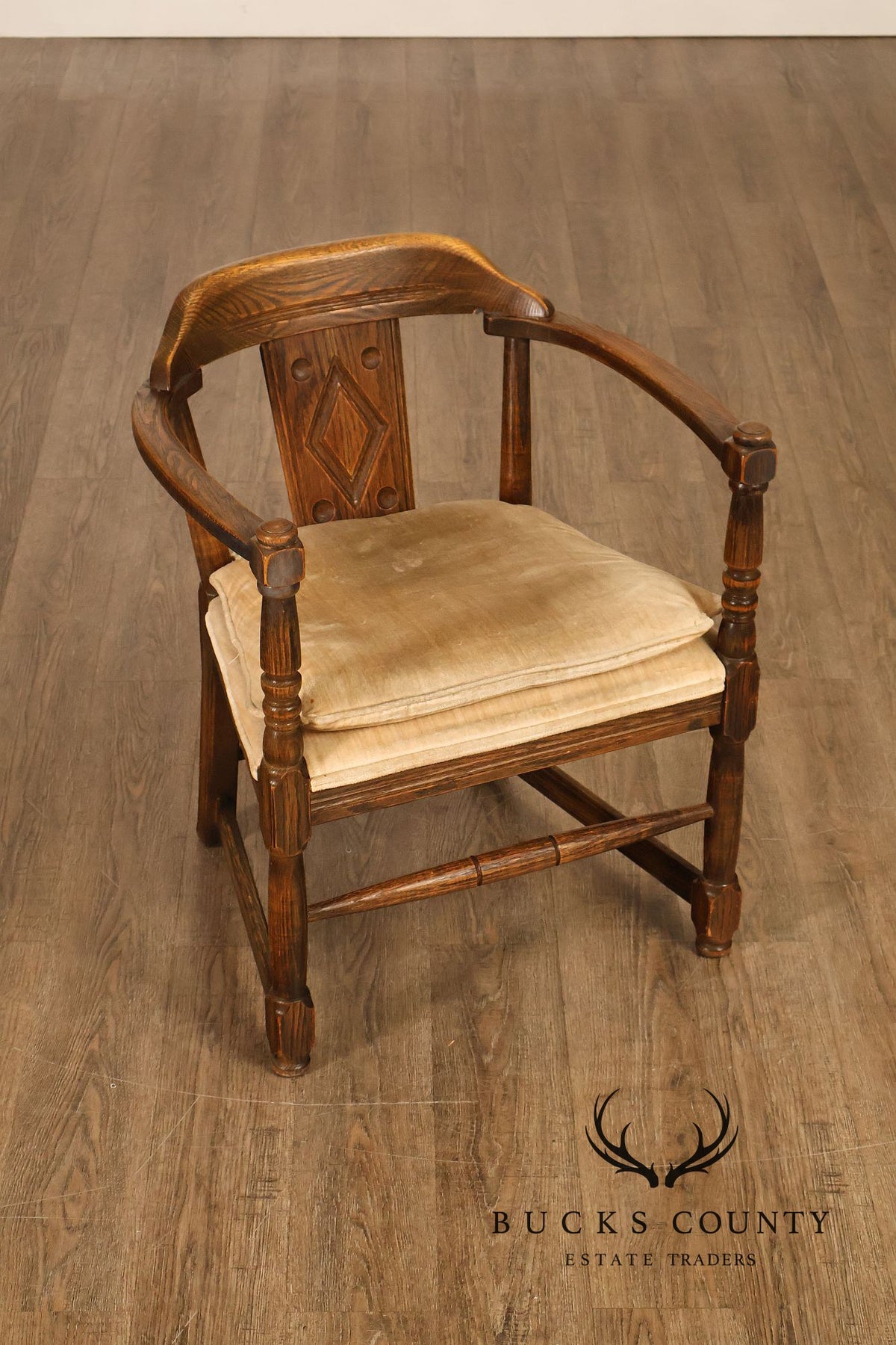 Tudor Style Pair of Oak Armchairs