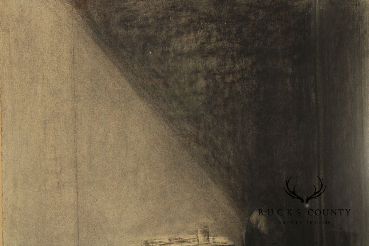 Sidney Goodman Charcoal Drawing, 'Interior with Figure'