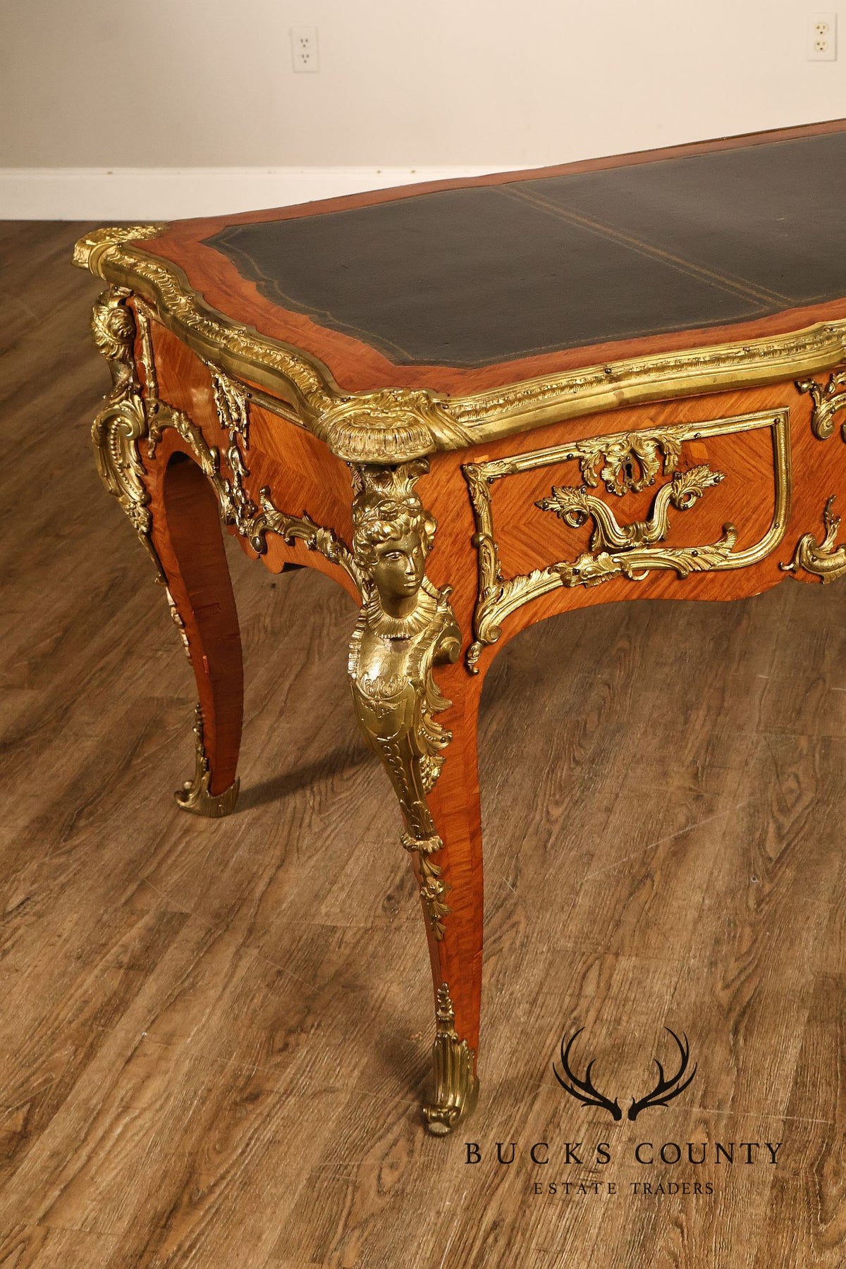 French Napoleon III Style Leather Top Executive Desk