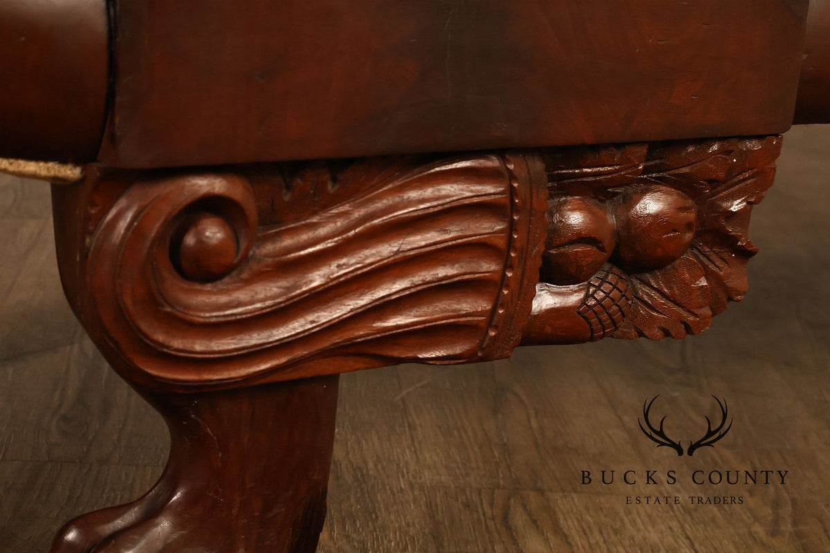 Antique American Classical Empire Style Mahogany Upholstered Sofa