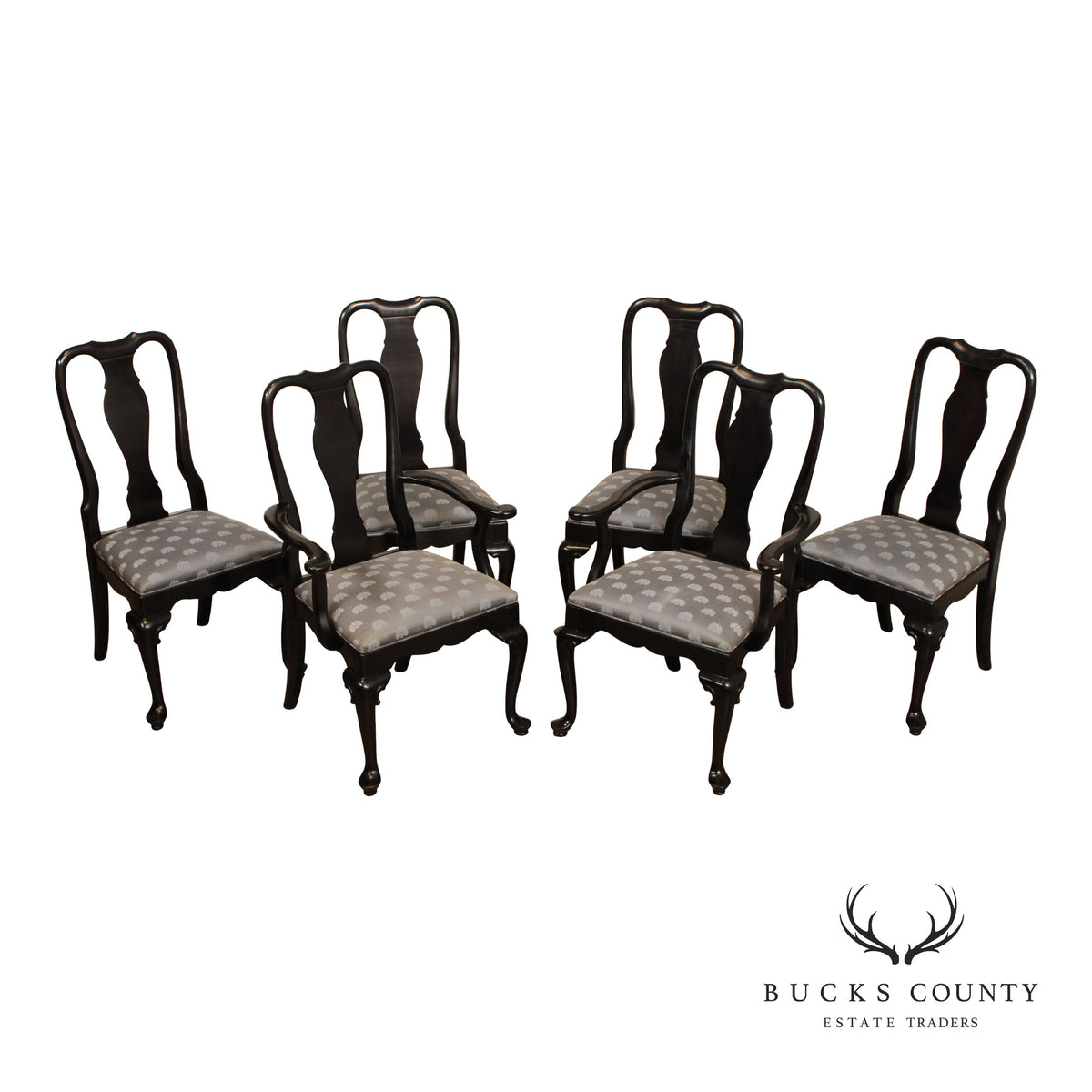 Century Furniture Ebonized Set of Six Queen Anne Style Dining Chairs