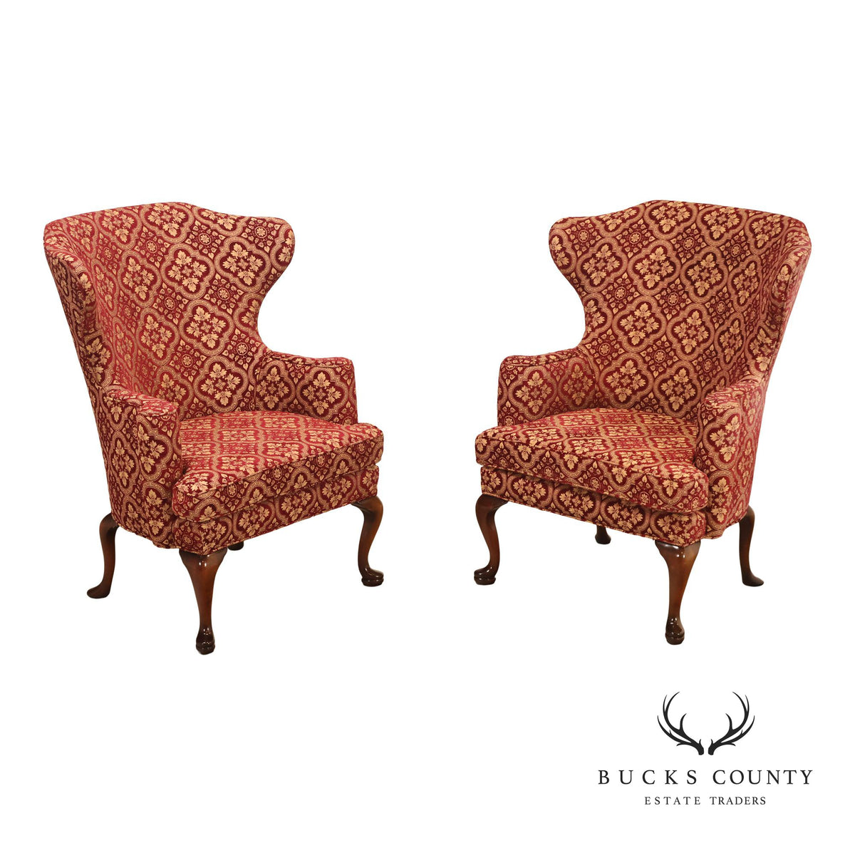 Smith & Watson Queen Anne Style Pair of Wing Chairs