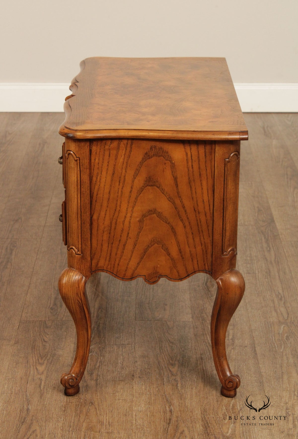Baker French Rococo Style Burl Wood Two Drawer Nightstand Chest