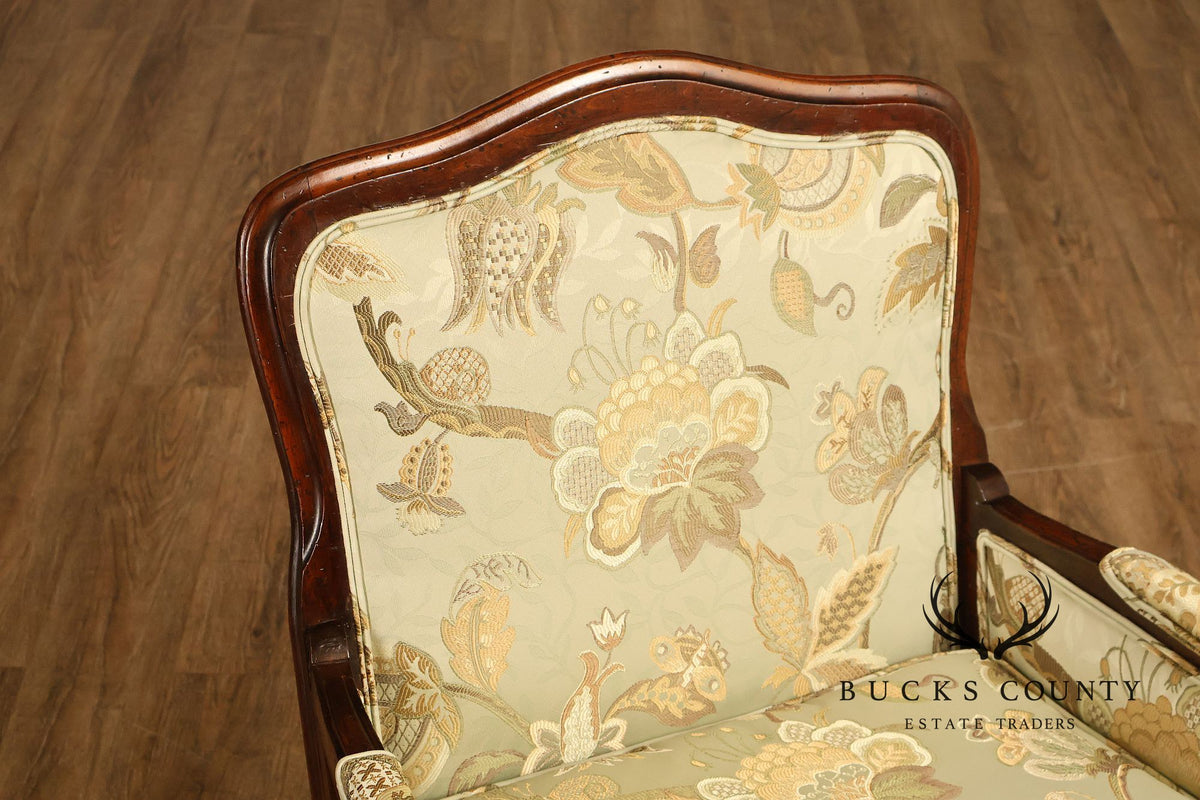 Louis XV Style Pair Of Bergere Upholstered Lounge Chairs