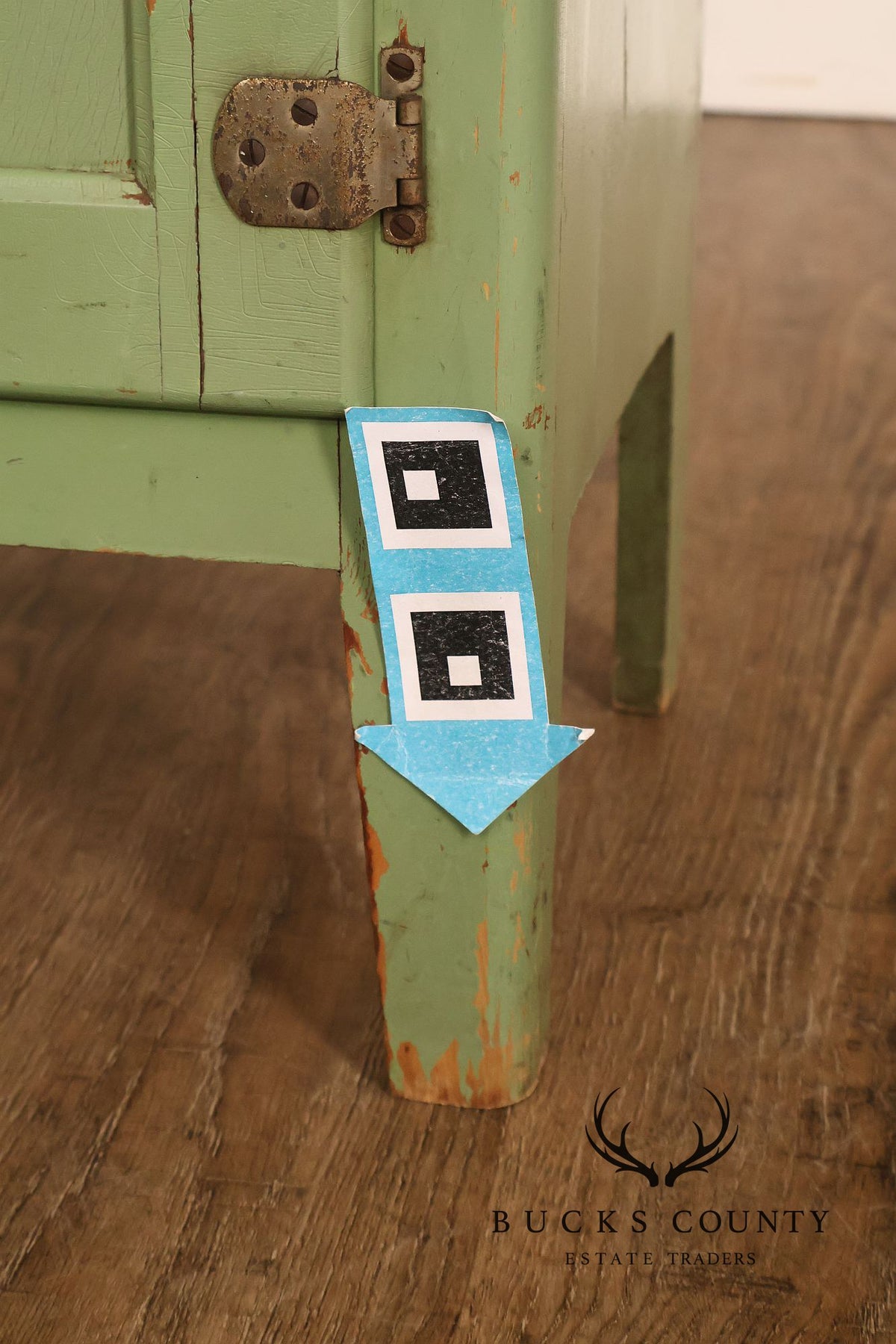Vintage Painted Green Primitive Tall Storage Chimney Cabinet