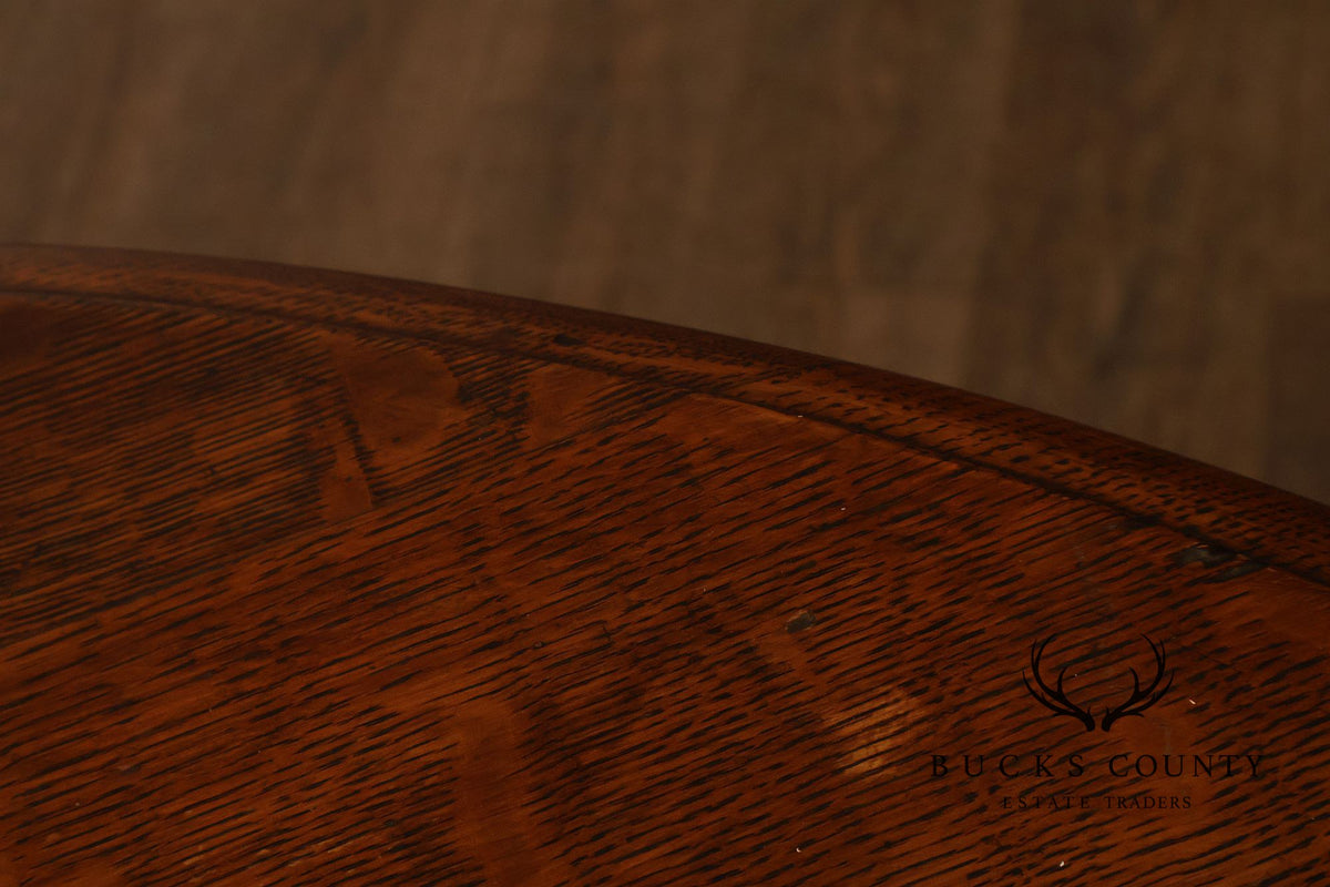 Antique 57 inch Round Oak Pedestal Dining Table With Carved Claw Feet